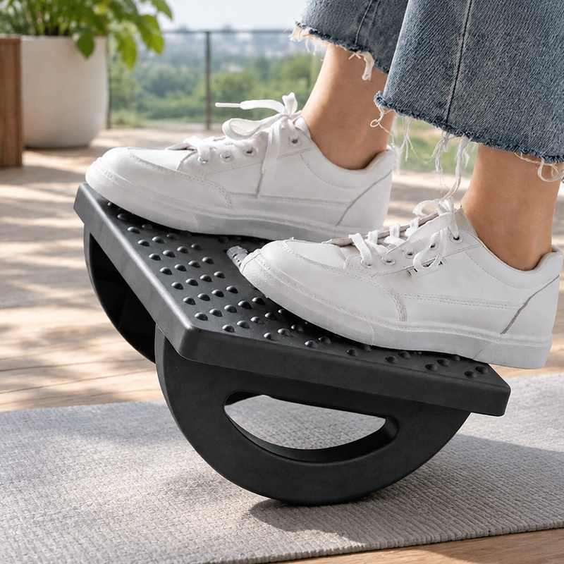 Office Furniture Hon - 自宅やオフィスで快適に使用できる、持ち運び可能な人間工学に基づいたフットレスト。マッサージローラー付きで、デスクの下で足を休ませるのに最適。