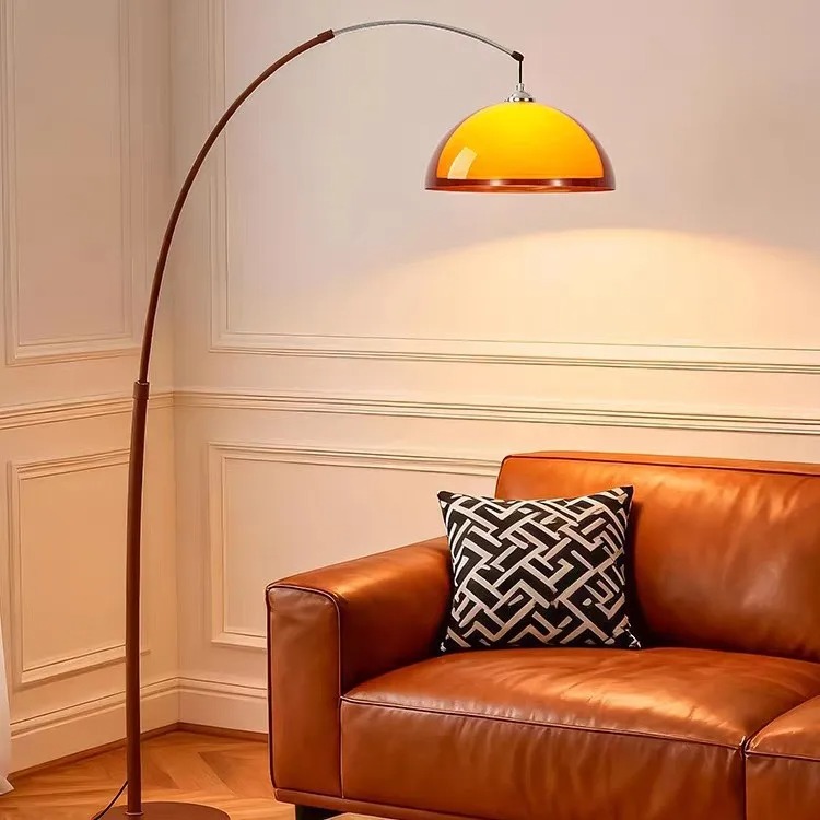 Floor Lamp Arched - ヴィンテージアクリルランプシェードフロアランプモダンダークブラウンミニマリスト照明器具 E27 電球フロア照明パーラーベッドサイド用
