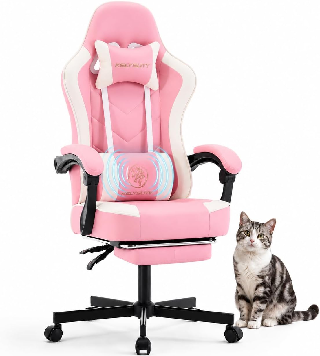 Office Footrest Cushion - 人間工学に基づいたハイバックゲーミングチェア、フットレスト、ランバーサポート、ポケットスプリングクッション付き、大人用回転式オフィスデスクチェア