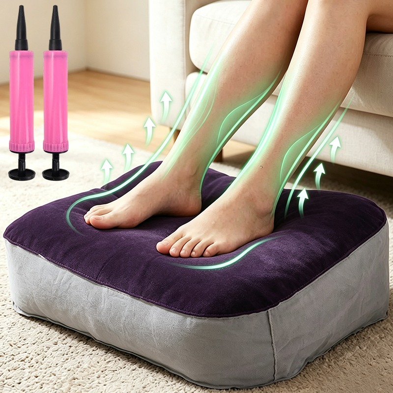 Office Footrest Cushion - 旅行用フットレスト、空気注入式フットレスト、持ち運び可能なレッグサポートクッション、柔らかい起毛加工のPVC製エアピロー。飛行機、電車、キャンプ、オフィスでの使用に最適。