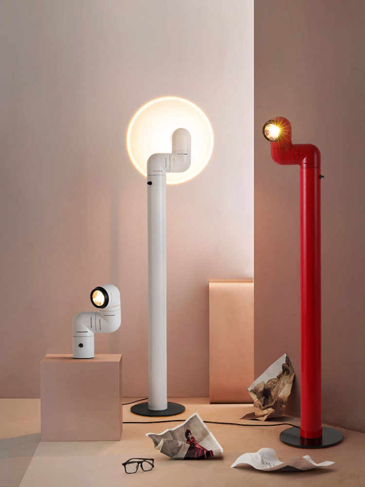 スペインのスペースエイジフロアランプデザイナーレプリカ、赤白 - Floor Lamp Arched のレビューと価格
