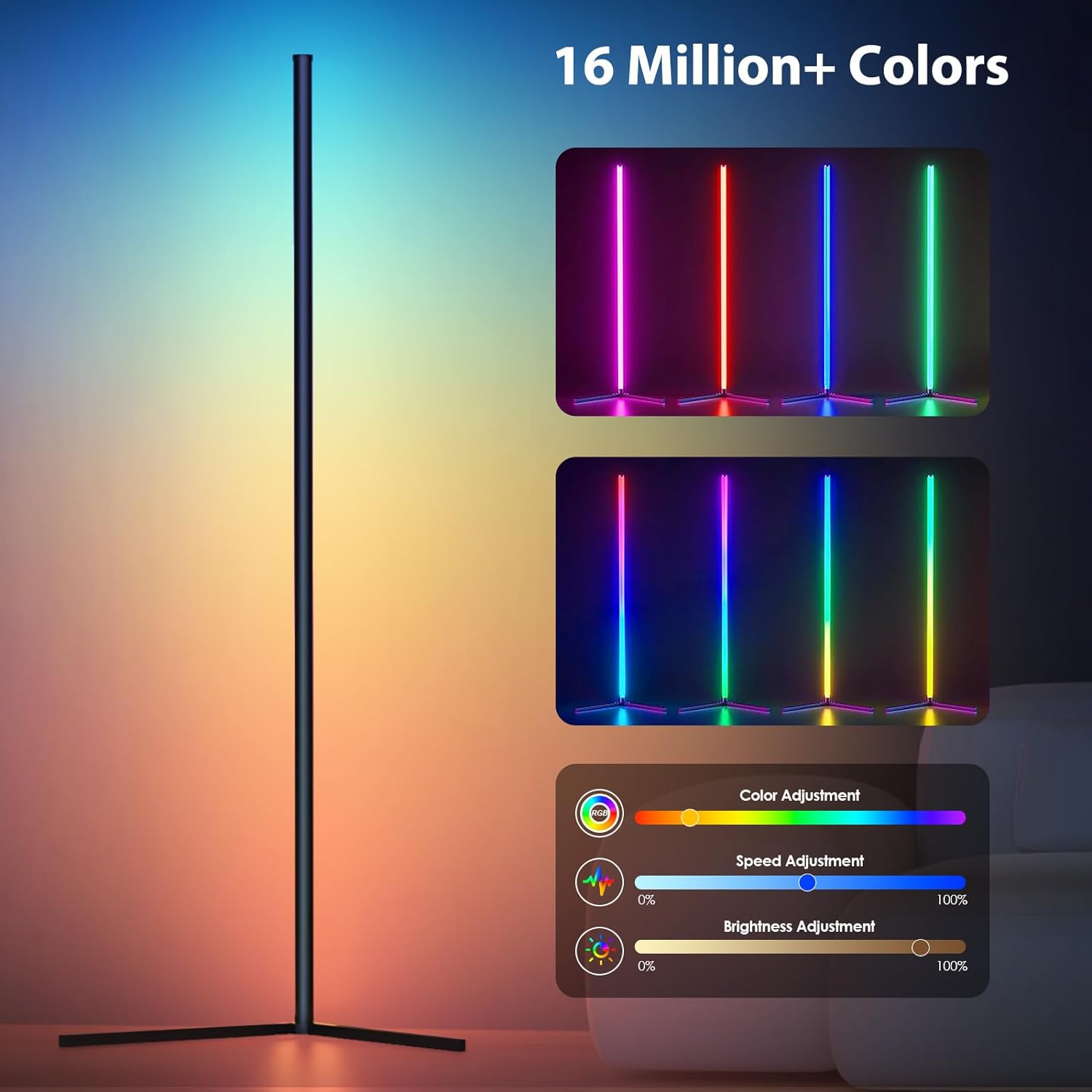 RGBコーナーフロアランプ、スマートアプリ制御による色変更ラ - Floor Lamp Arched のレビューと価格
