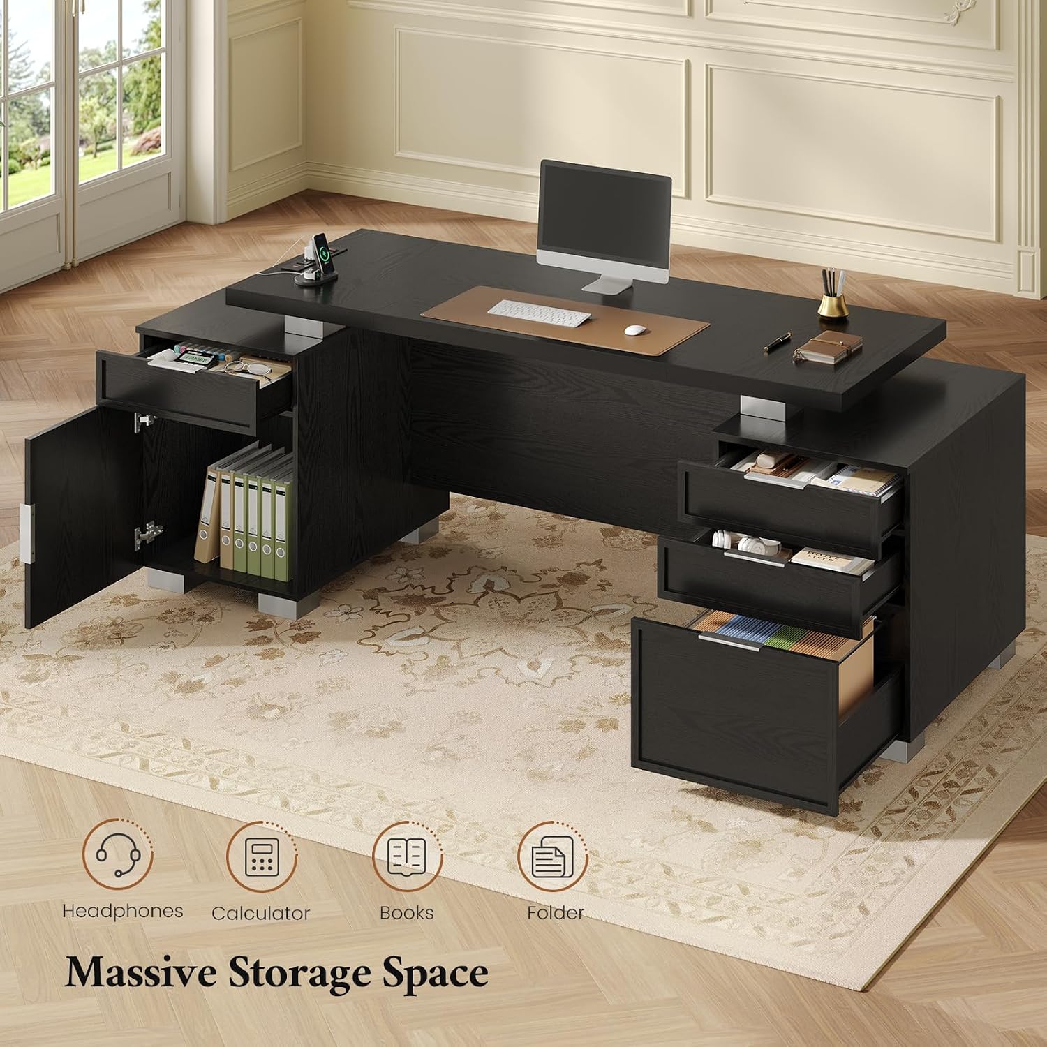 80.6インチ エグゼクティブデスク、電源コンセントとファイ - Office Furniture Outlet のレビューと価格