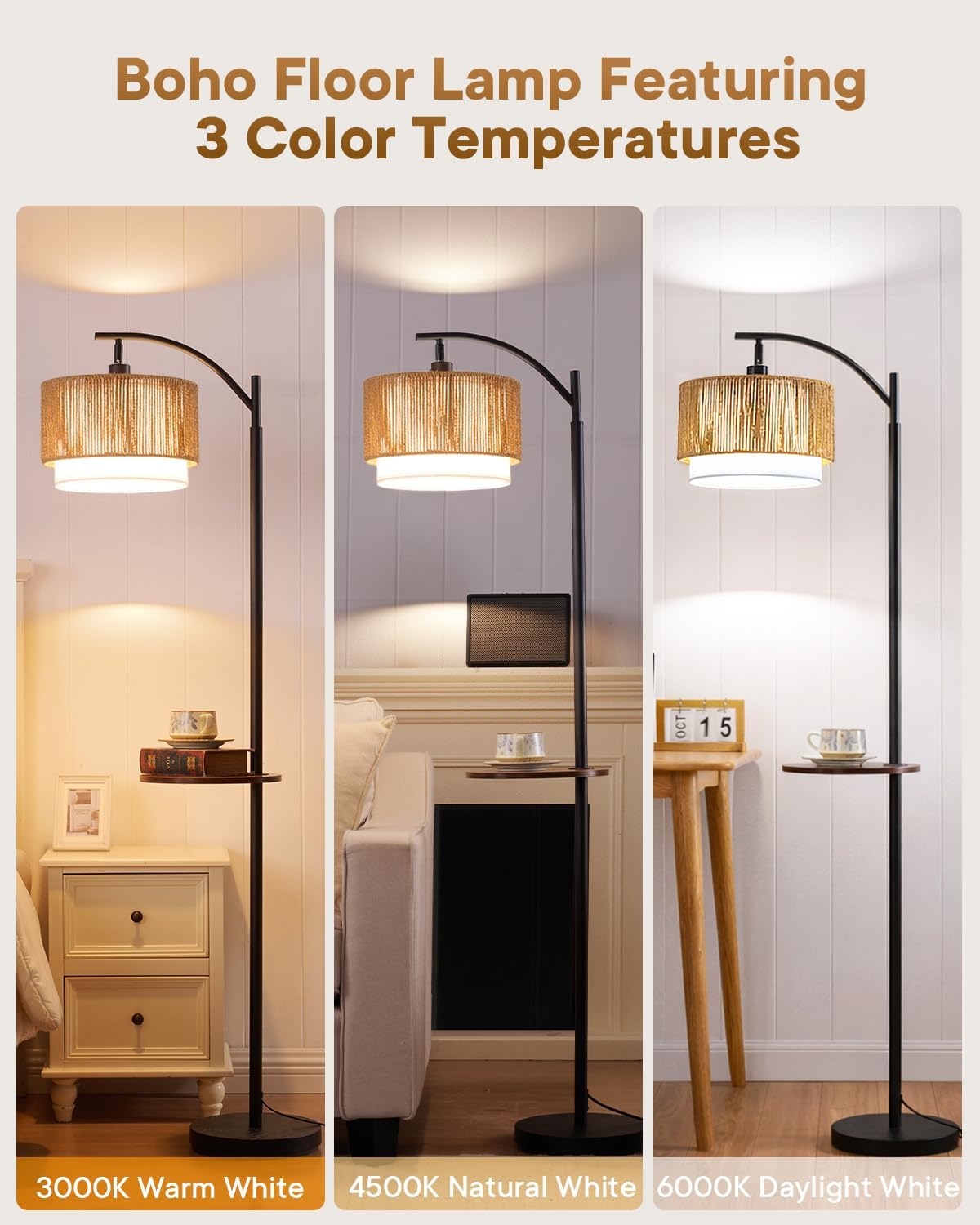 ボヘミアンスタイルのファームハウスアークフロアランプ、サイド - Floor Lamp Arched のレビューと価格