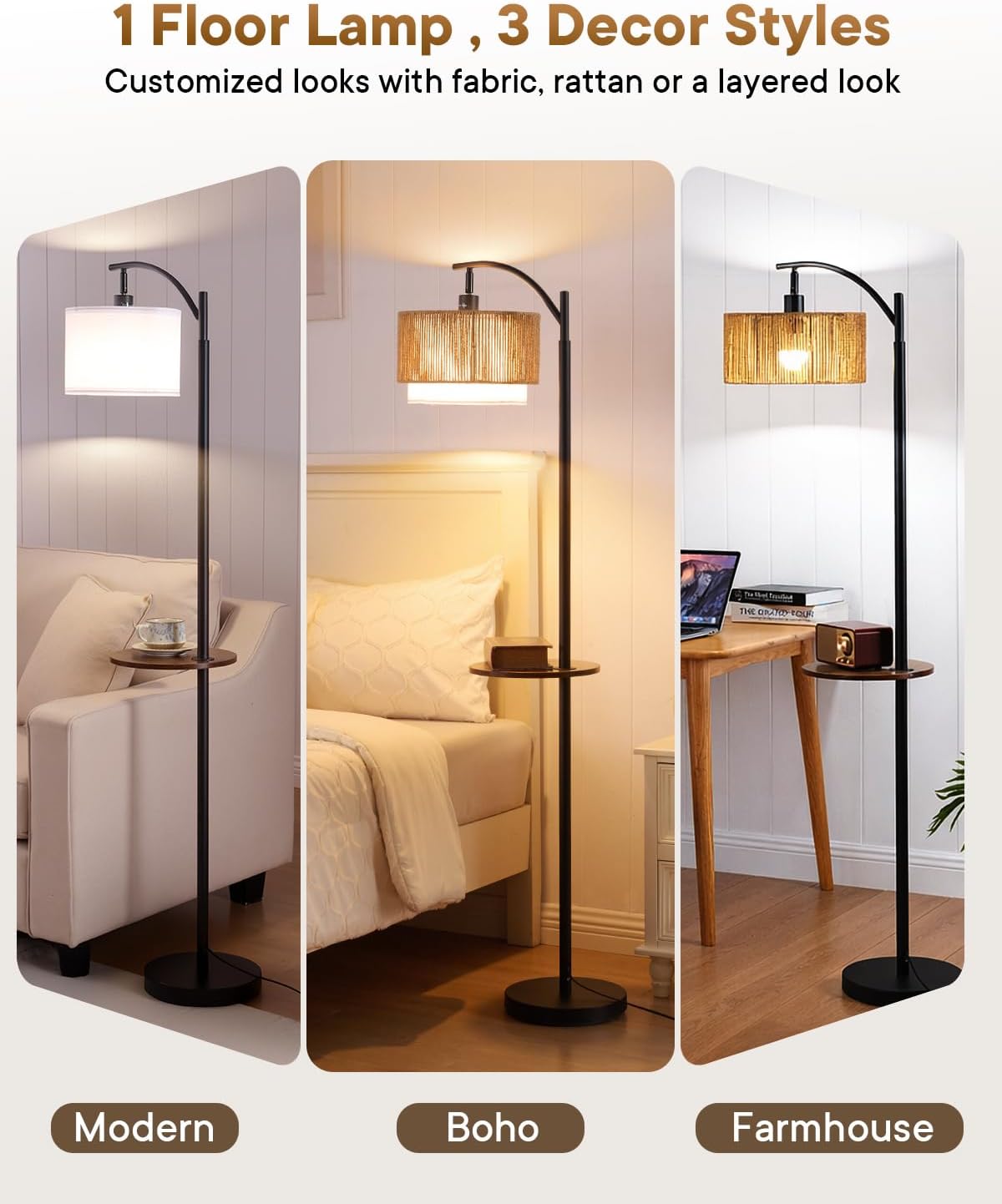 ボヘミアンスタイルのファームハウスアークフロアランプ、サイド - Floor Lamp Arched のレビューと価格