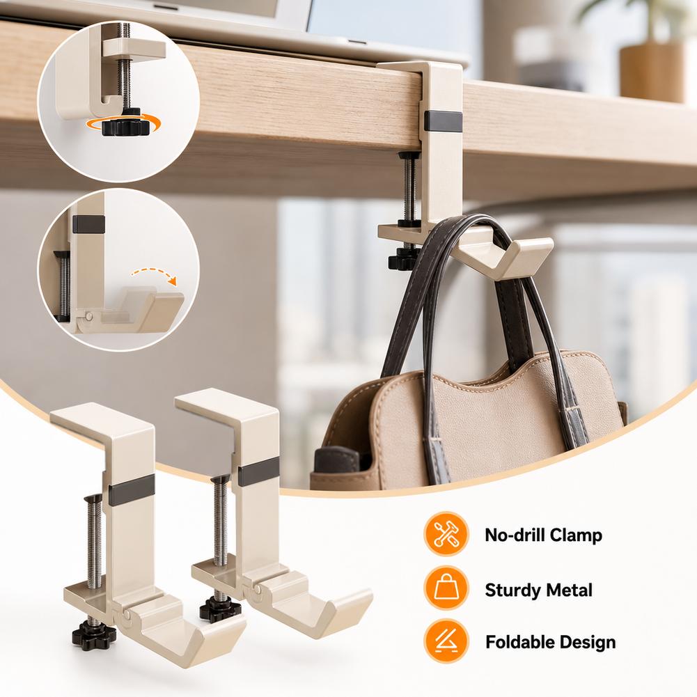 ドリル不要の折りたたみ式デスクフック、バッグハンガーフック、 - Office Furniture Ideas のレビューと価格