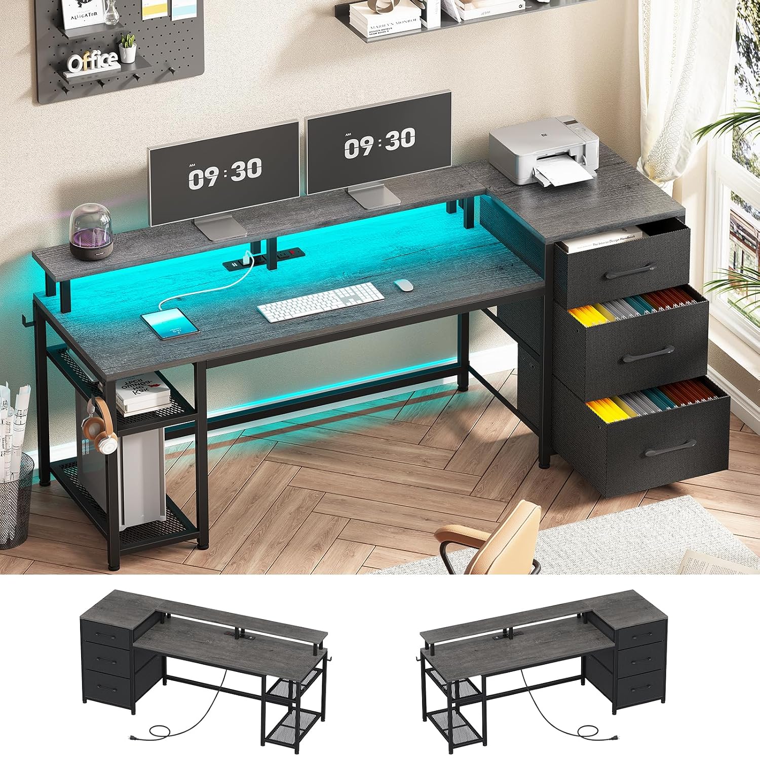 59インチのオフィスデスク（ファイル引き出しと収納付き）、L - Office Furniture Outlet のレビューと価格