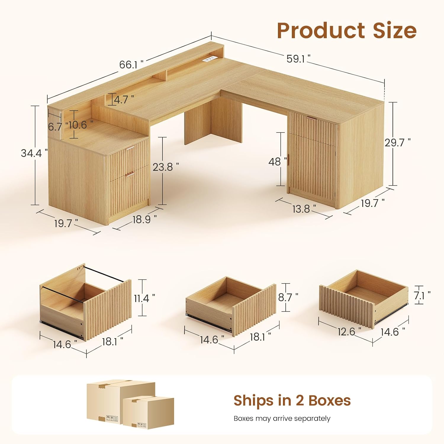 66インチ L字型デスク（引き出し、ファイルキャビネット、プ - Office Furniture Outlet のレビューと価格