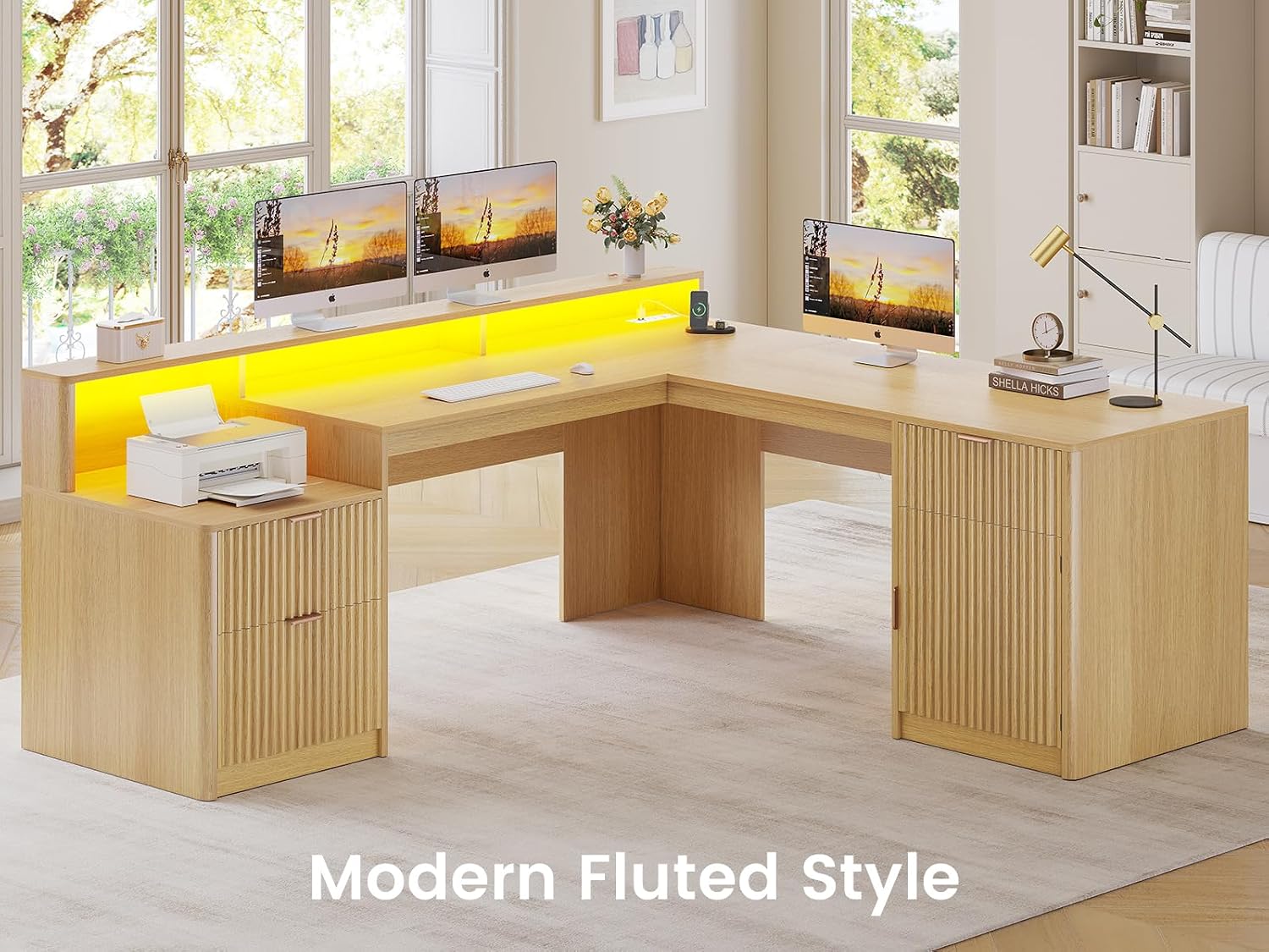 66インチ L字型デスク（引き出し、ファイルキャビネット、プ - Office Furniture Outlet のレビューと価格