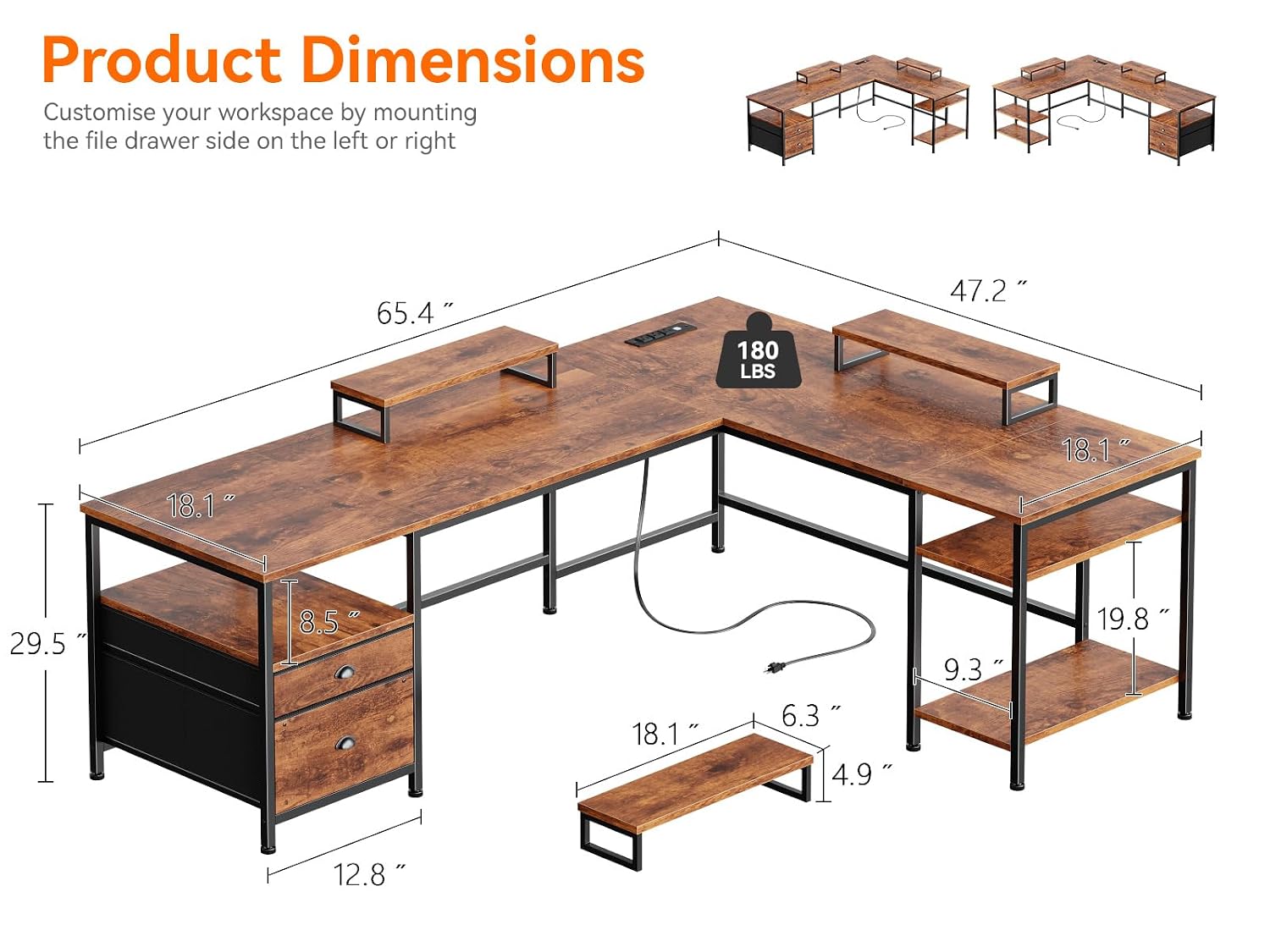 電源コンセント付きL字型デスク、ファイル引き出し、モニタース - Office Furniture Outlet のレビューと価格