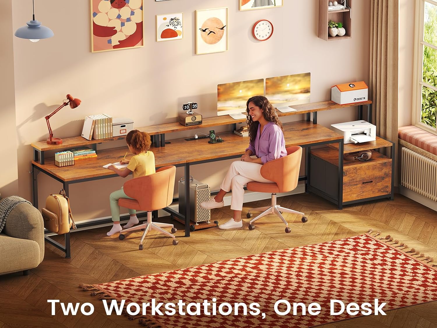 L字型デスク、電源コンセント、ファイル引き出し、モニターシェ - Office Furniture Outlet のレビューと価格
