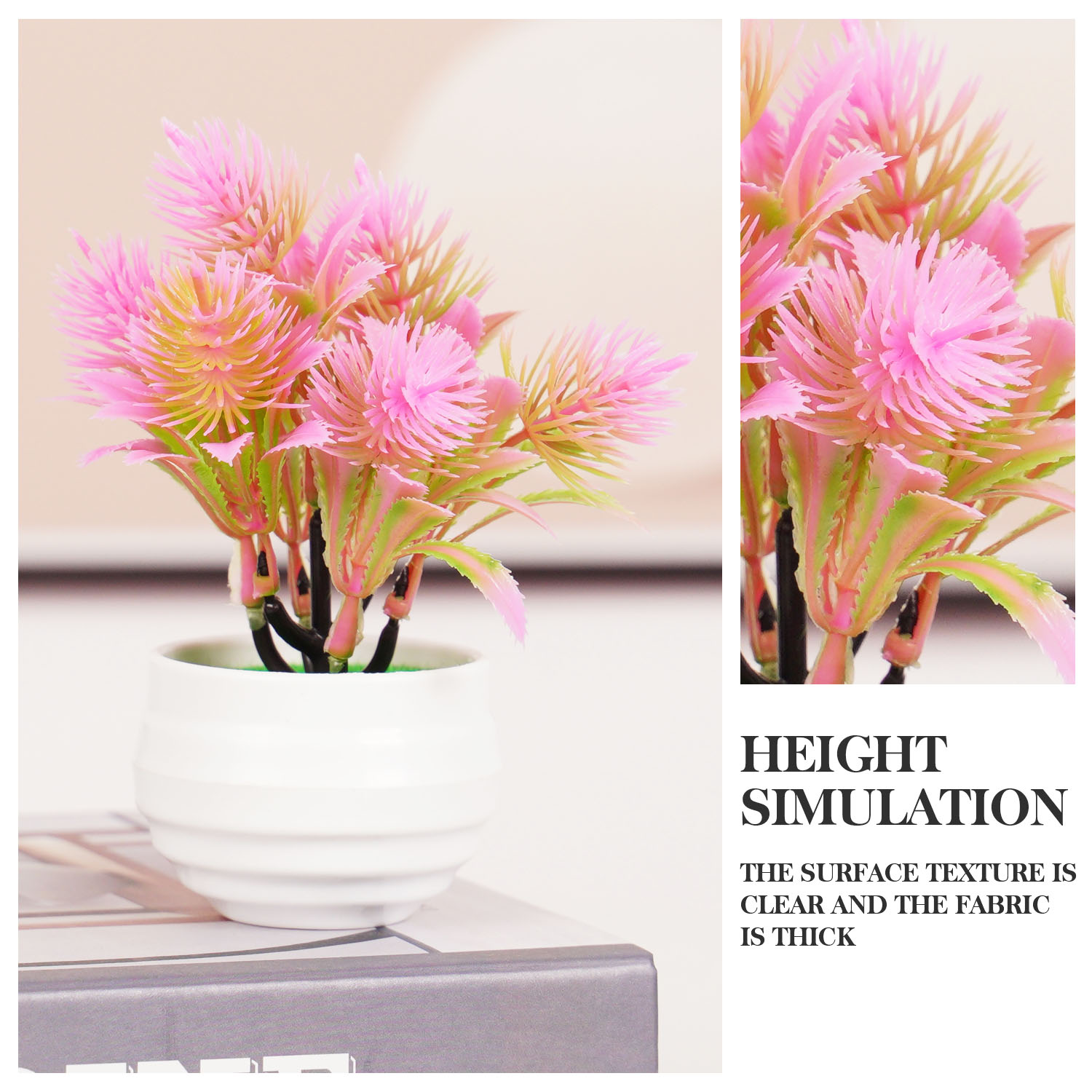 人工植物ミニ盆栽鉢植え、小さな鉢植えの盆栽ポット、偽の花、オ - Office Furniture Used のレビューと価格